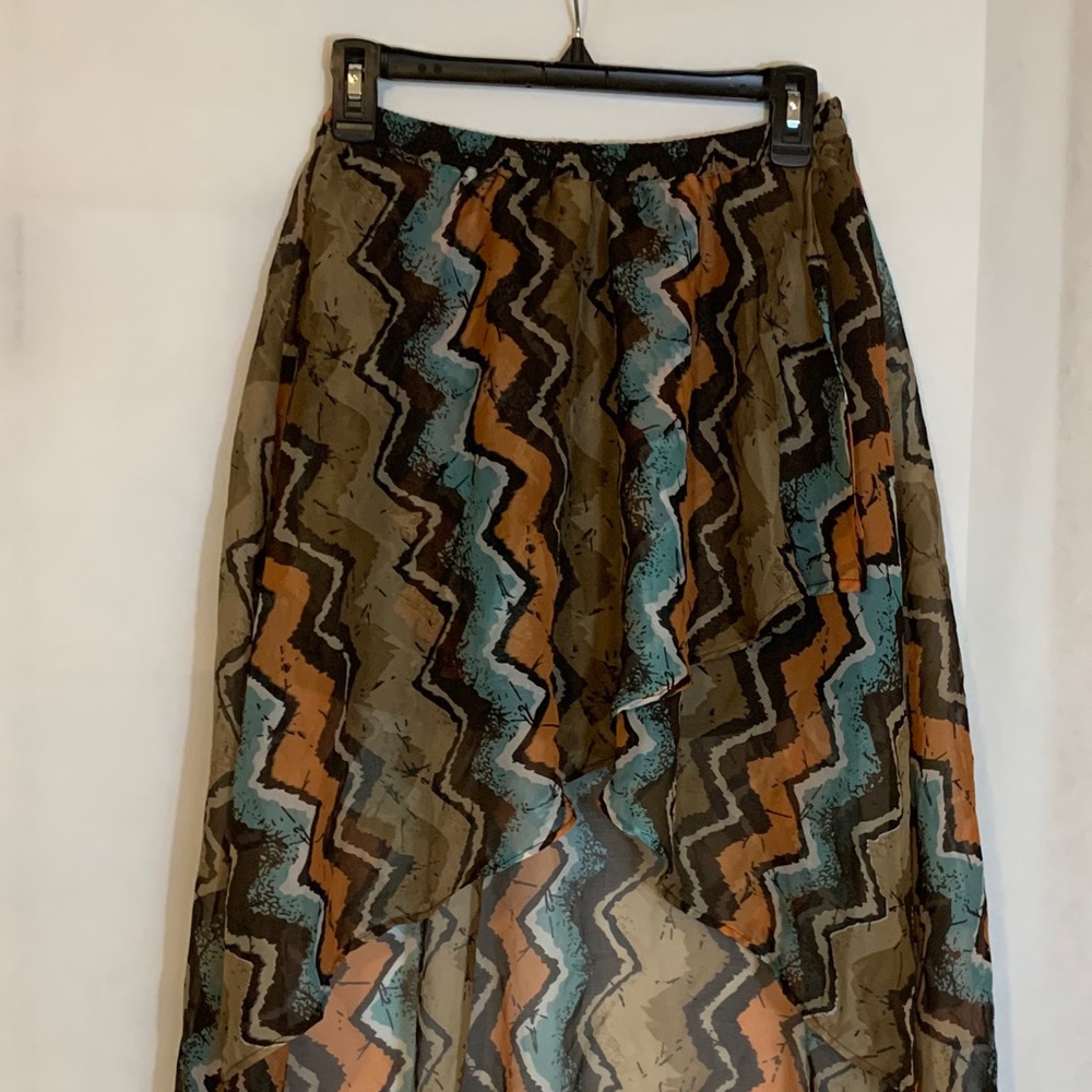 Passport High and Low Skirt Brown Tan Turquoise